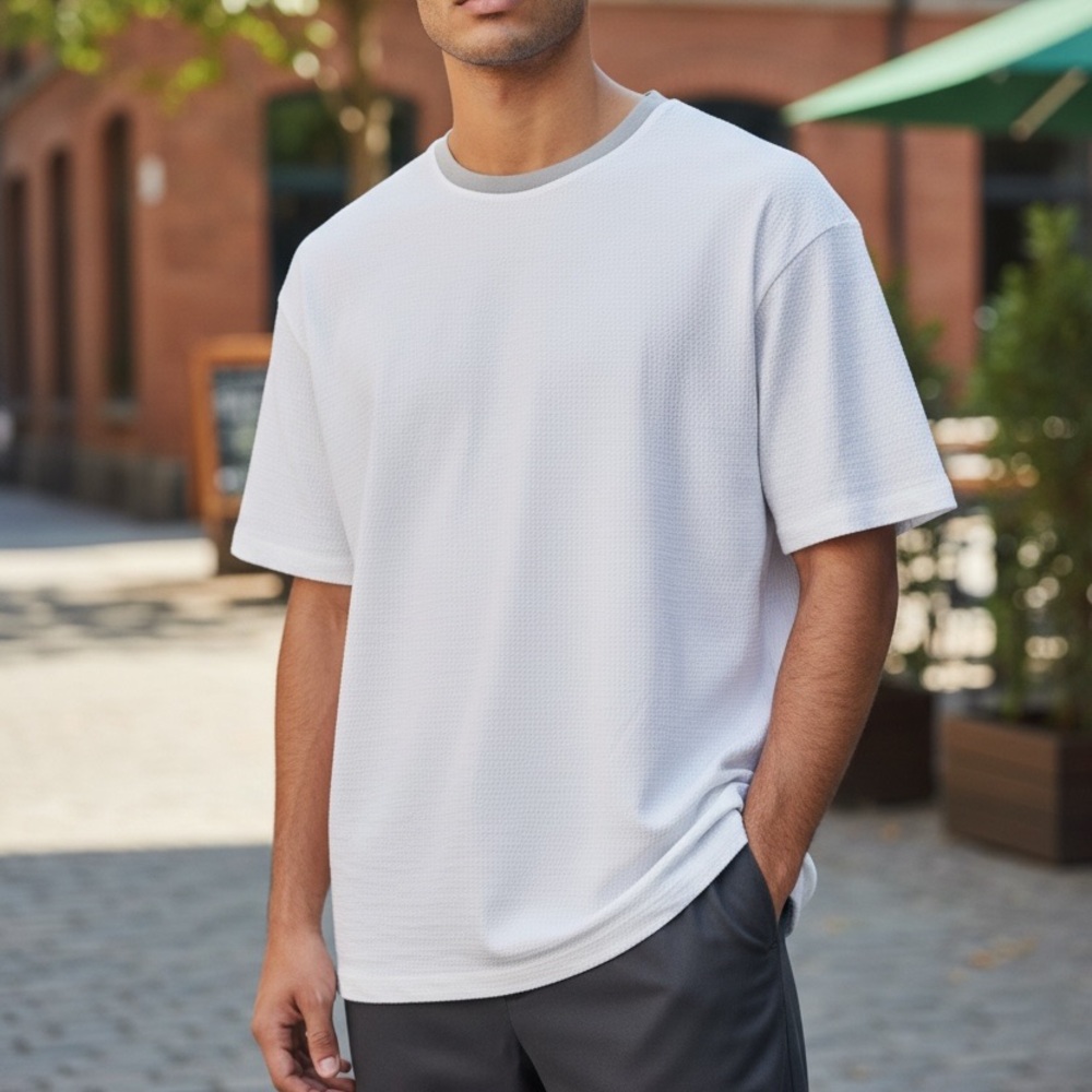 Scotch & Soda Amsterdam T Shirt Mens Sz M Cream Ribbed Textured Stretch Top